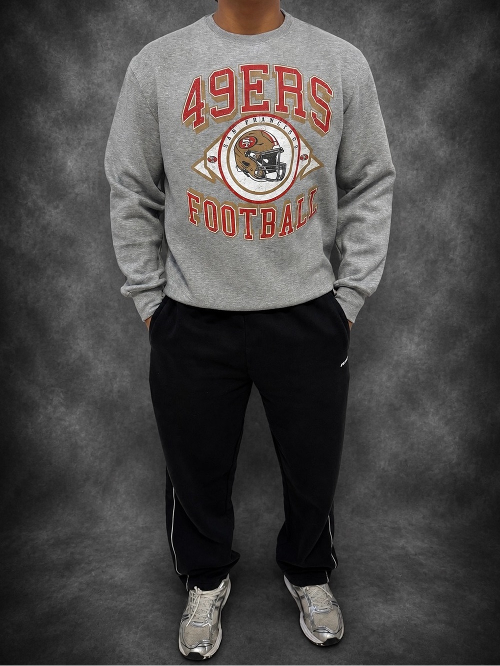 49ERS Grey Crewneck Sweatshirt with Red and Gold Logo